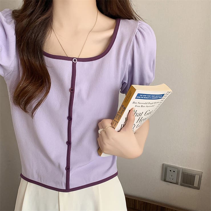 スクエアネックパイピングカラーパフスリーブ半袖カーディガン【韓国ファッション】 | Doula Doula | 詳細画像24