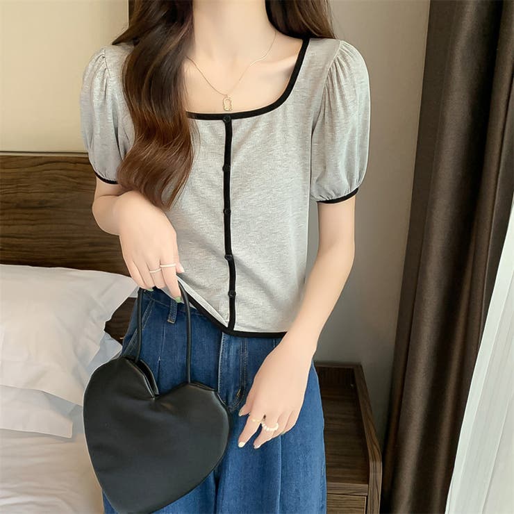 スクエアネックパイピングカラーパフスリーブ半袖カーディガン【韓国ファッション】 | Doula Doula | 詳細画像31