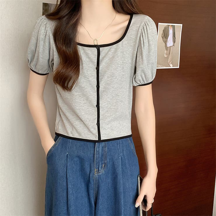 スクエアネックパイピングカラーパフスリーブ半袖カーディガン【韓国ファッション】 | Doula Doula | 詳細画像33