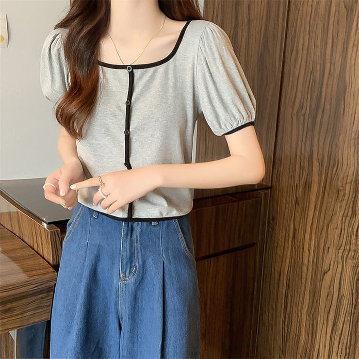 スクエアネックパイピングカラーパフスリーブ半袖カーディガン【韓国ファッション】 | Doula Doula | 詳細画像37