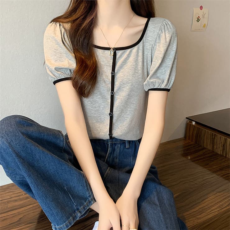 スクエアネックパイピングカラーパフスリーブ半袖カーディガン【韓国ファッション】 | Doula Doula | 詳細画像38