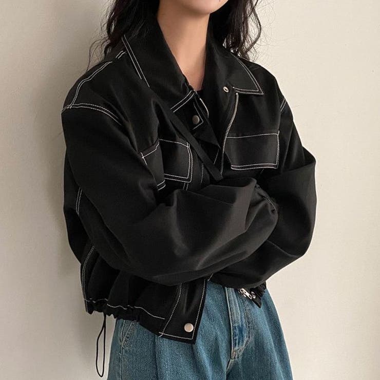 ステッチショートミリタリーシャツジャケット【韓国ファッション