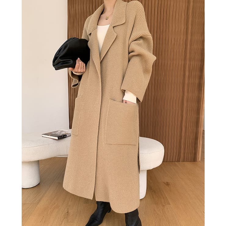 オープンカラーロングニットガウン【韓国ファッション】 | Doula Doula | 詳細画像1