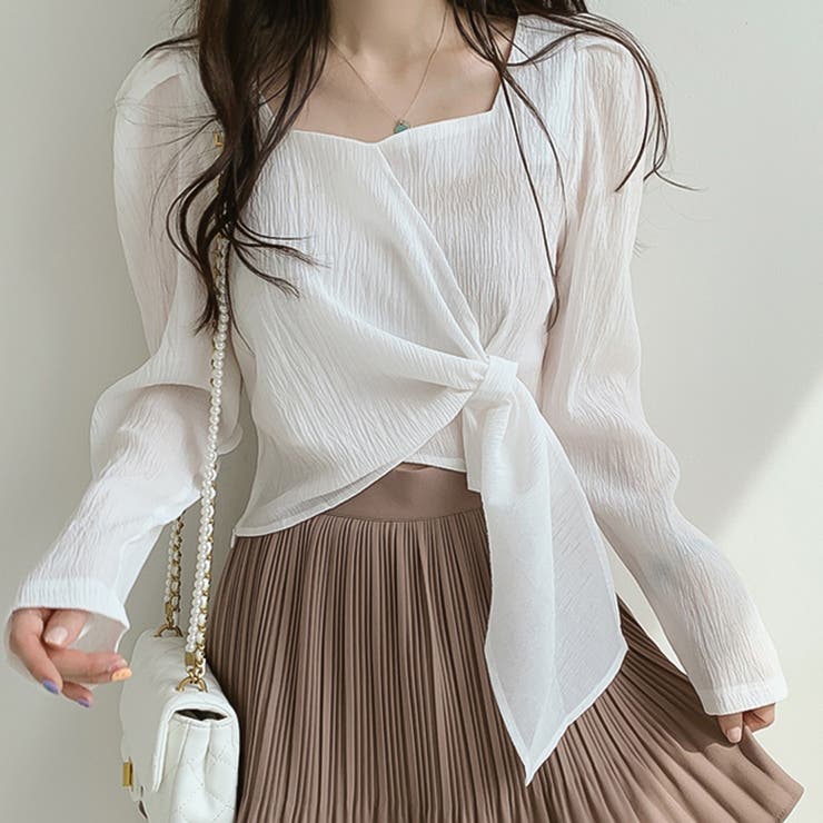 ホワイト | パフスリーブウエストマークブラウス【韓国ファッション】【春夏新商品】 | Doula Doula