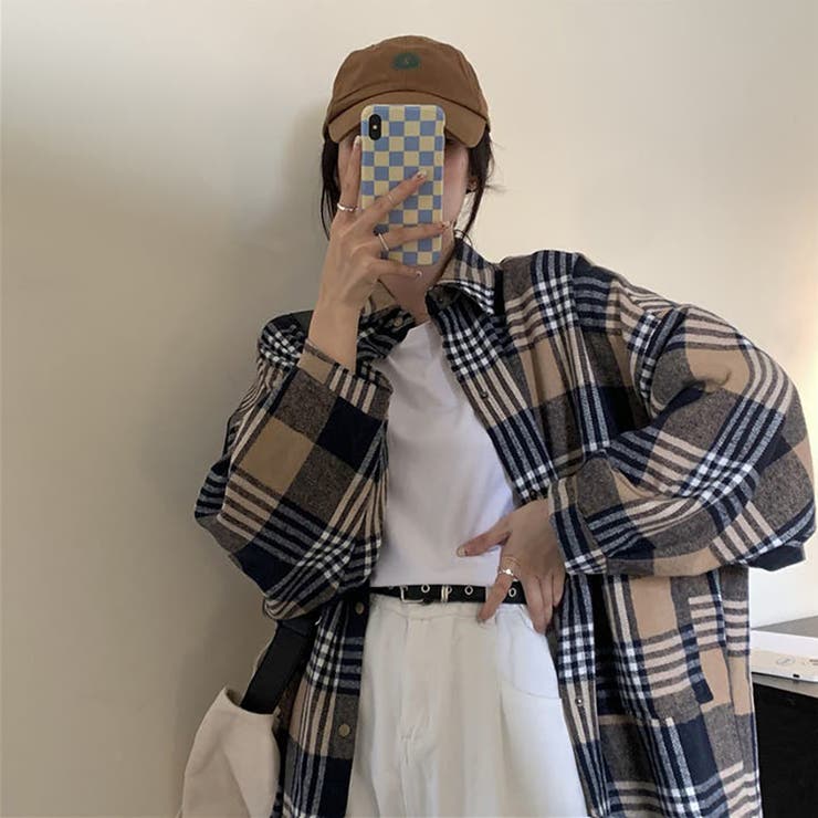 オーバーサイズ チェックシャツジャケット【韓国ファッション】