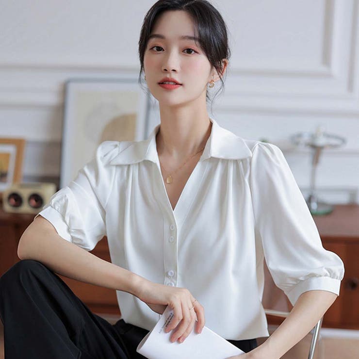 パフスリーブスキッパーシャツ【韓国ファッション】[品番：DOUW0006147 