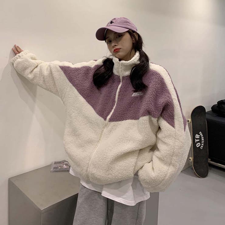 オーバーサイズ配色ボアフリースブルゾン【韓国ファッション】 | Doula Doula | 詳細画像5 