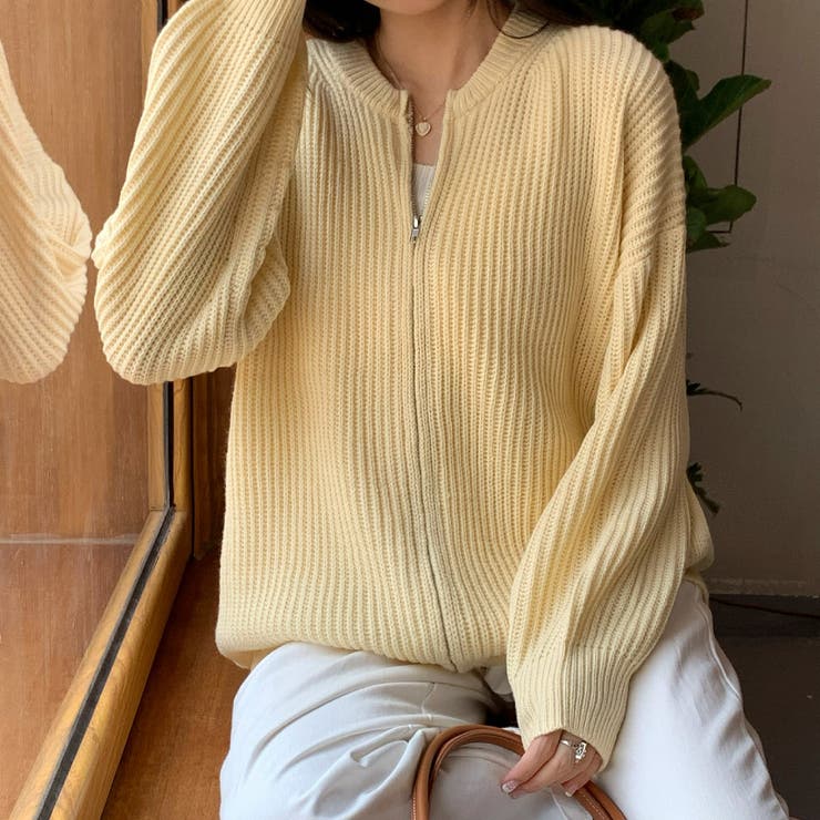 フロントジップニットブルゾン【韓国ファッション】【春夏新商品