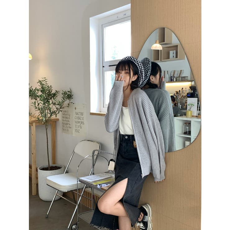 フロントジップニットブルゾン【韓国ファッション】【春夏新商品