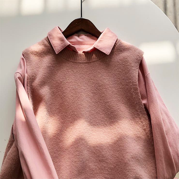 ニットベスト＆シャツ セット【韓国ファッション】【春夏新商品