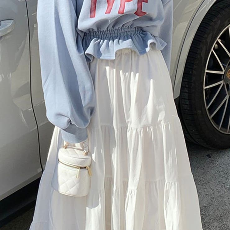 ティアードギャザーフレアロングスカート【韓国ファッション】【春夏新商品】 | Doula Doula | 詳細画像2 