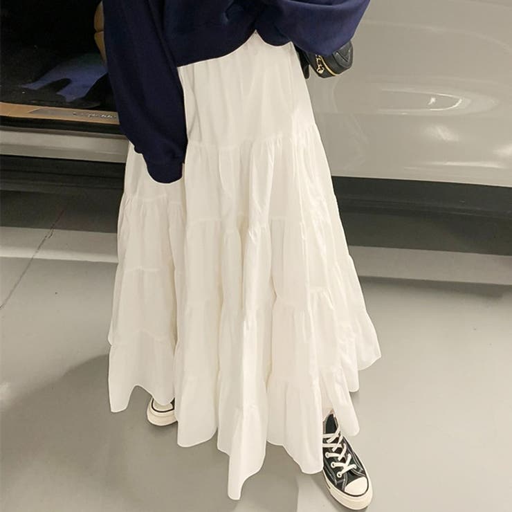 ティアードギャザーフレアロングスカート【韓国ファッション】【春夏新商品】 | Doula Doula | 詳細画像43 