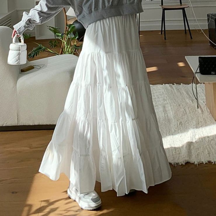 ティアードギャザーフレアロングスカート【韓国ファッション】【春夏新商品】 | Doula Doula | 詳細画像44 