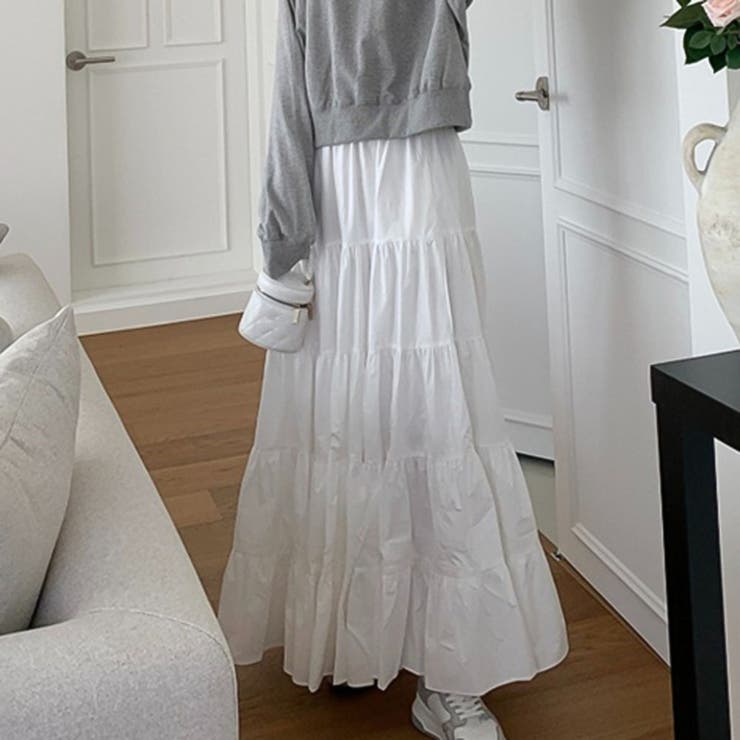 ティアードギャザーフレアロングスカート【韓国ファッション】【春夏新商品】 | Doula Doula | 詳細画像46 