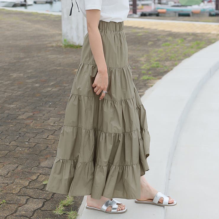 ティアードギャザーフレアロングスカート【韓国ファッション】【春夏新商品】 | Doula Doula | 詳細画像48 
