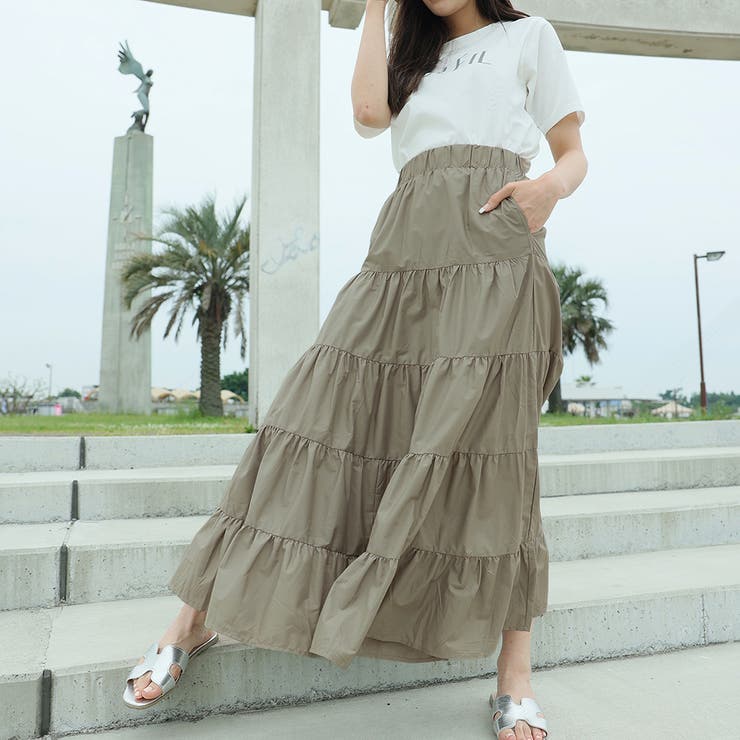 ティアードギャザーフレアロングスカート【韓国ファッション】【春夏新商品】 | Doula Doula | 詳細画像52 