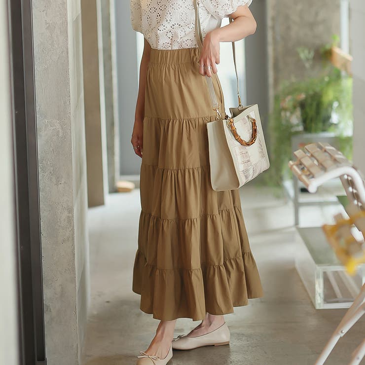 ティアードギャザーフレアロングスカート【韓国ファッション】【春夏新商品】 | Doula Doula | 詳細画像53 