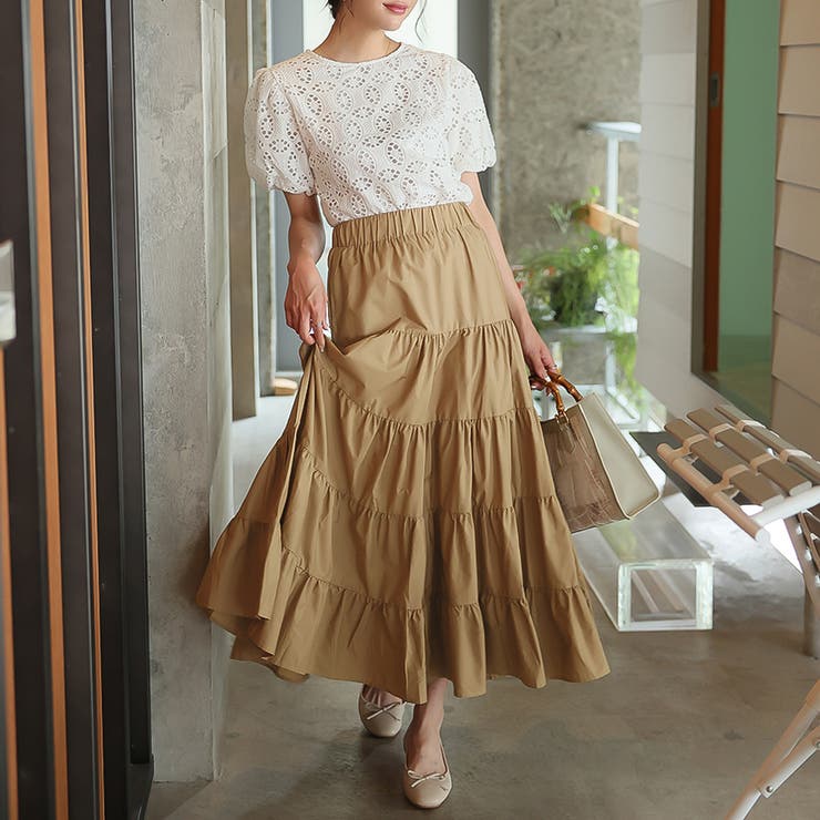 ティアードギャザーフレアロングスカート【韓国ファッション】【春夏新商品】 | Doula Doula | 詳細画像55 