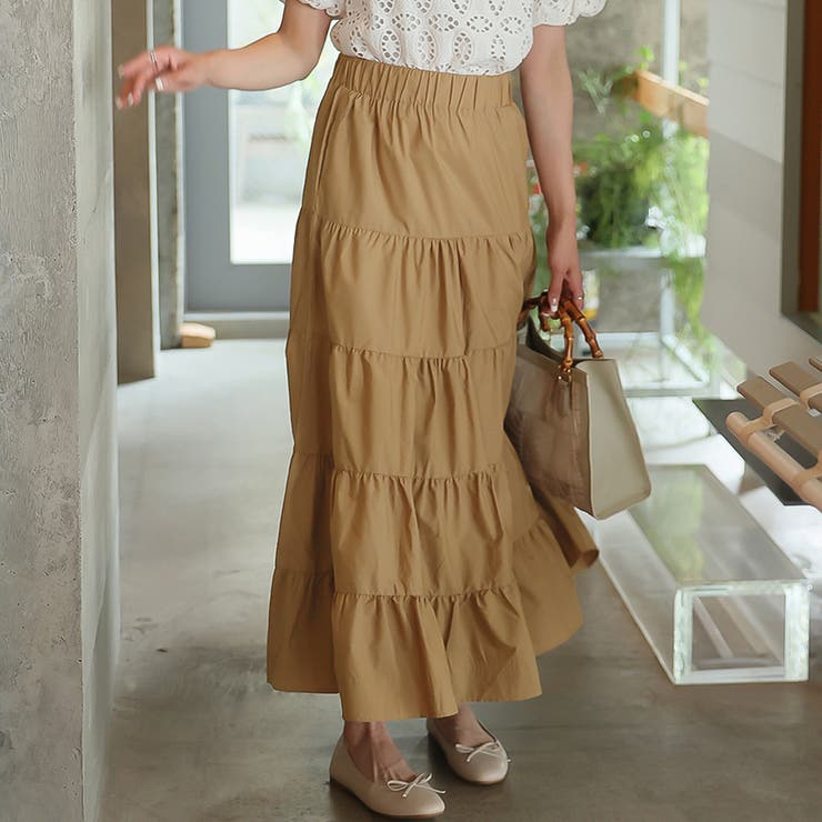 ティアードギャザーフレアロングスカート【韓国ファッション】【春夏新商品】 | Doula Doula | 詳細画像56 