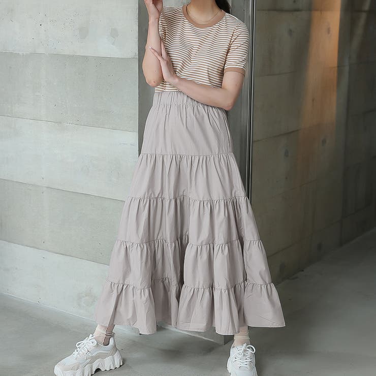 ティアードギャザーフレアロングスカート【韓国ファッション】【春夏新商品】 | Doula Doula | 詳細画像61 