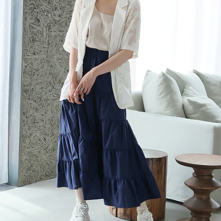 ティアードギャザーフレアロングスカート【韓国ファッション】【春夏新商品】 | Doula Doula | 詳細画像62 