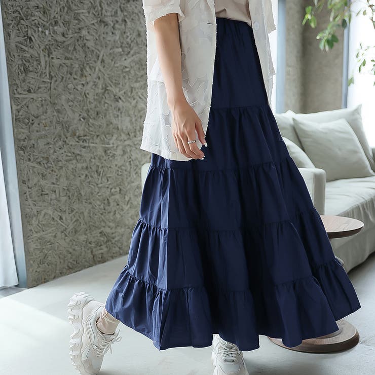 ティアードギャザーフレアロングスカート【韓国ファッション】【春夏新商品】 | Doula Doula | 詳細画像65 