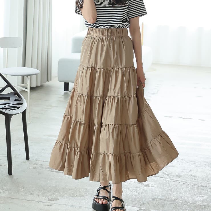 ティアードギャザーフレアロングスカート【韓国ファッション】【春夏新商品】 | Doula Doula | 詳細画像70 
