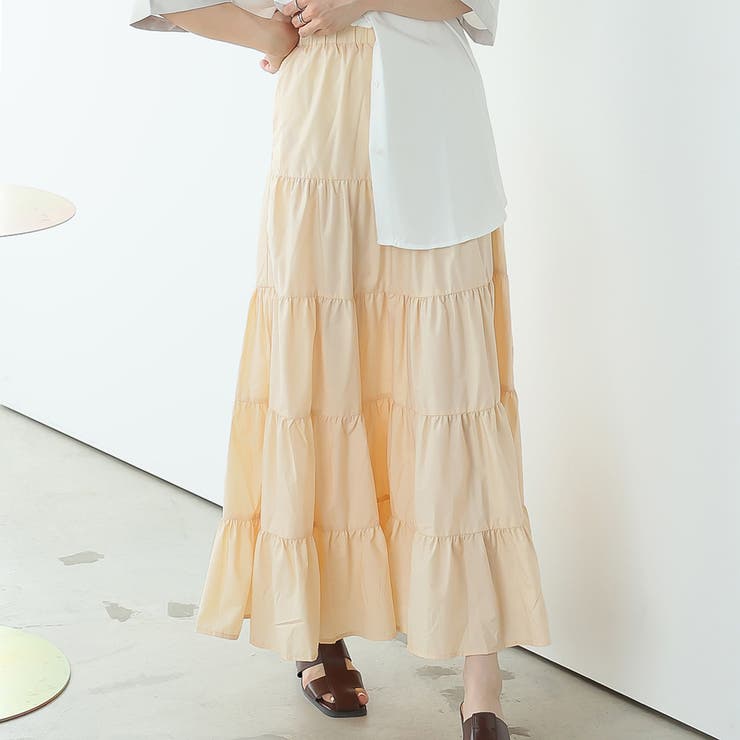 ティアードギャザーフレアロングスカート【韓国ファッション】【春夏新商品】 | Doula Doula | 詳細画像76 