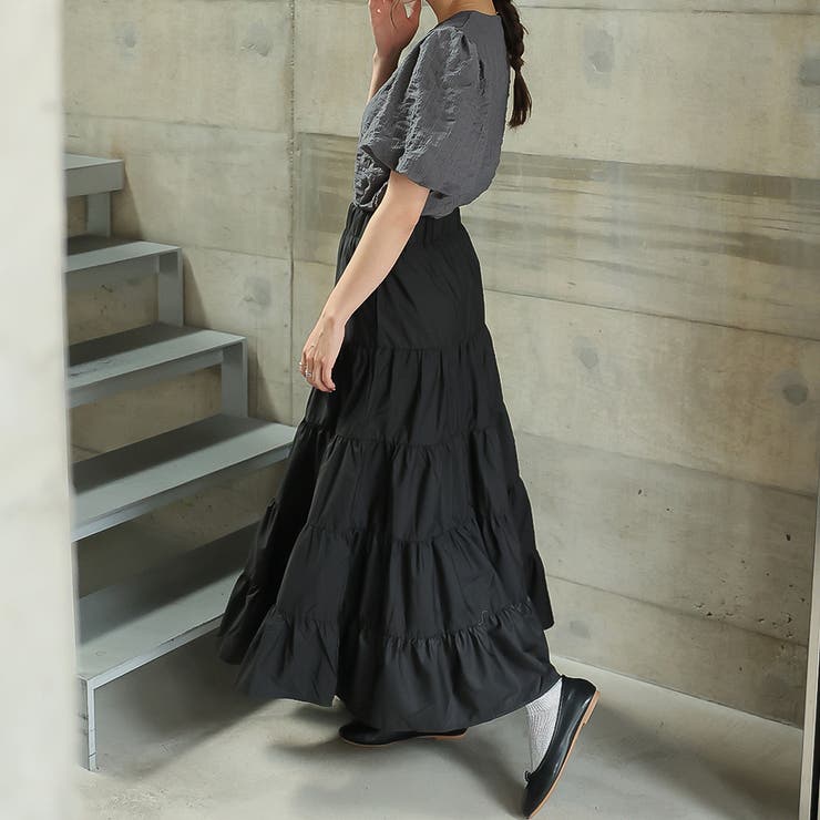 ティアードギャザーフレアロングスカート【韓国ファッション】【春夏新商品】 | Doula Doula | 詳細画像82 