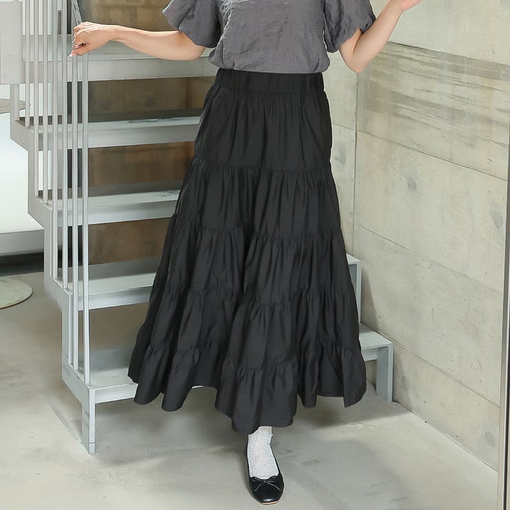 ティアードギャザーフレアロングスカート【韓国ファッション】【春夏新商品】 | Doula Doula | 詳細画像83 