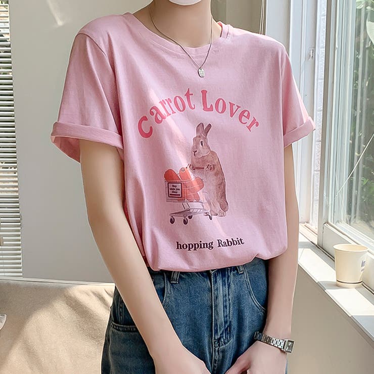 ウサギプリントTシャツ【韓国ファッション】[品番：DOUW0005751