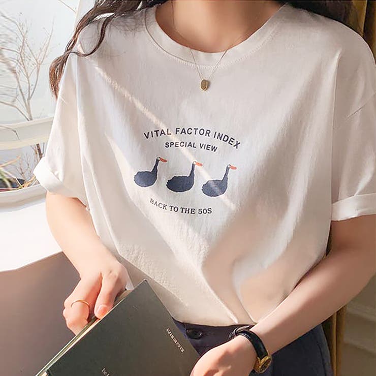 ラウンドネックダックプリントTシャツ【韓国ファッション】 | Doula Doula | 詳細画像2 