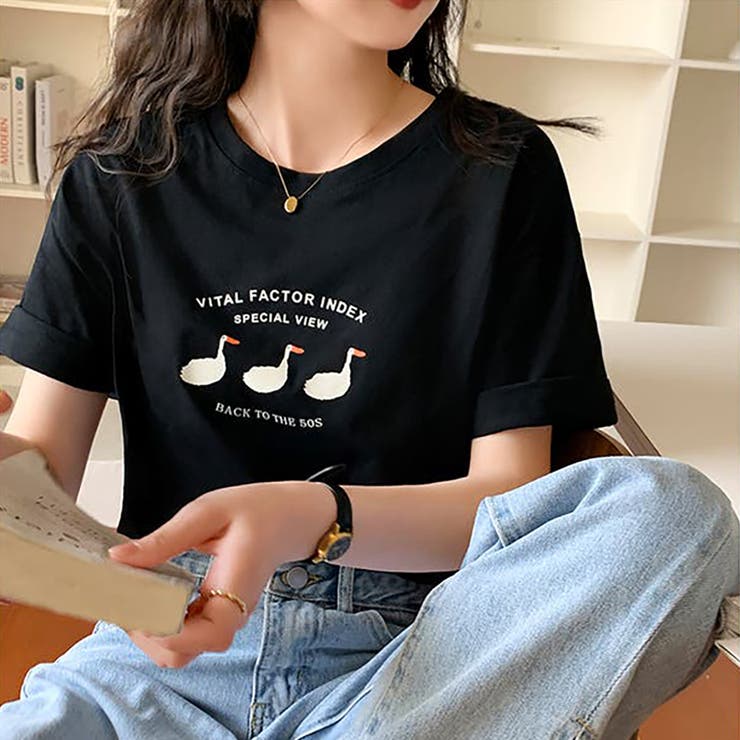 ラウンドネックダックプリントTシャツ【韓国ファッション】 | Doula Doula | 詳細画像7 