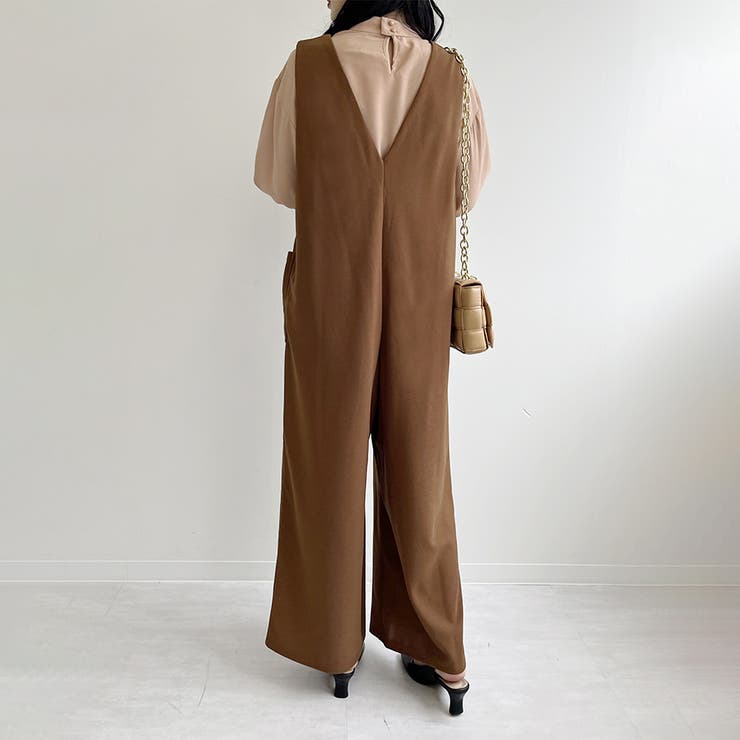 オールインワン レディース サロペット サロペvネック ワイドパンツ