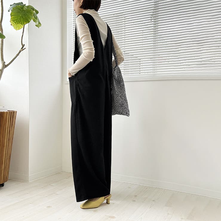 オールインワン レディース サロペット サロペvネック ワイドパンツ