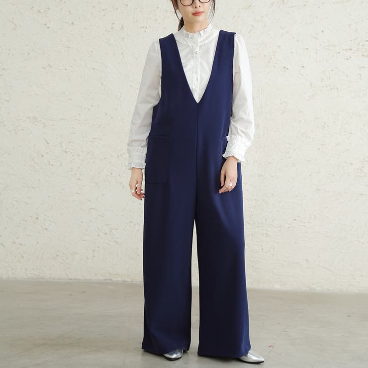 オールインワン レディース サロペット サロペvネック ワイドパンツ