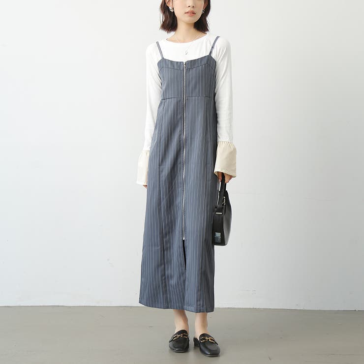 グレー | オールインワン スカート ストライプ | Doux Belle 