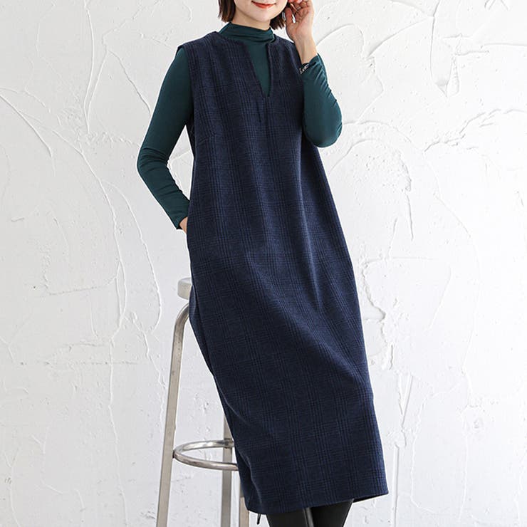 ネイビー（キーネック） | ジャンパスカート 2タイプネック 深Vネック キーネック | Doux Belle 