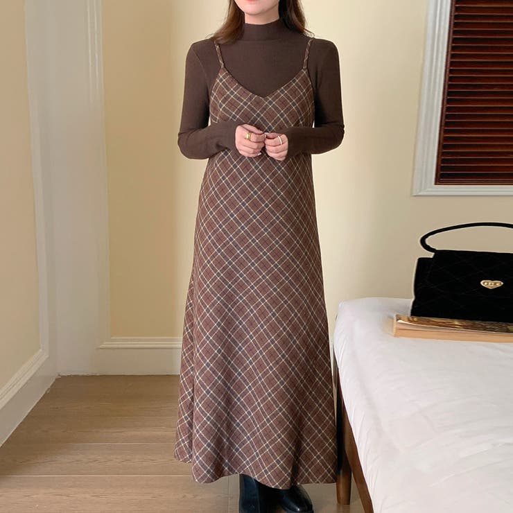 チェック柄 キャミワンピース ワンピース[品番：DBLW0001693]｜Doux