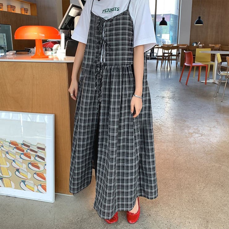 チェック柄フレアキャミワンピース[品番：DBLW0002043]｜Doux