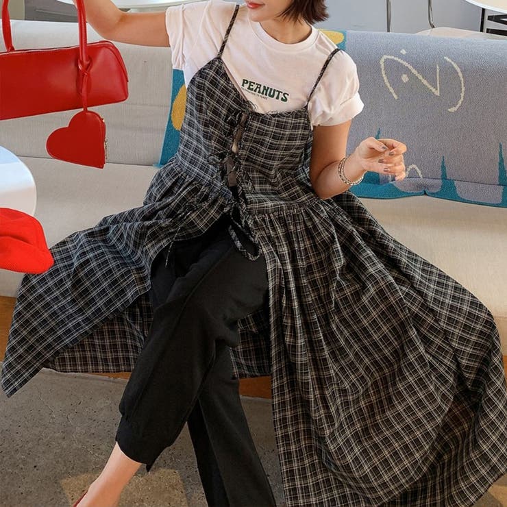 チェック柄フレアキャミワンピース[品番：DBLW0002043]｜Doux Belle