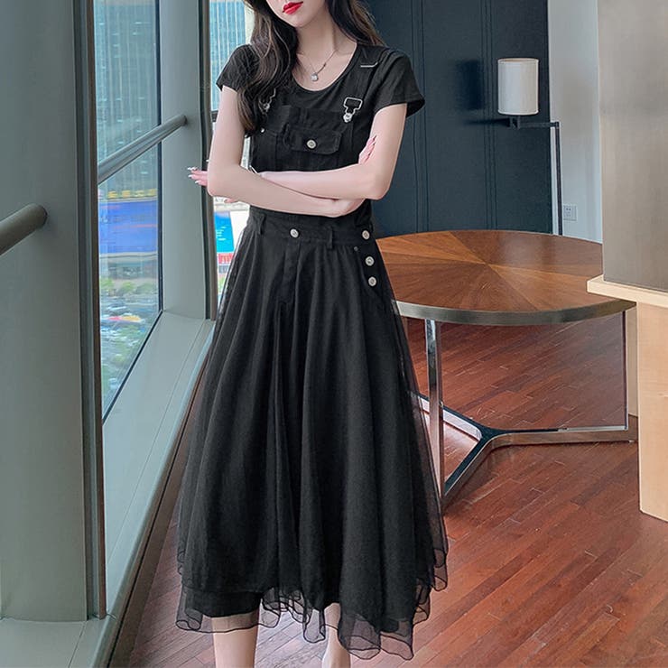 ブラック | チュールジャンパースカート | Doux Belle 