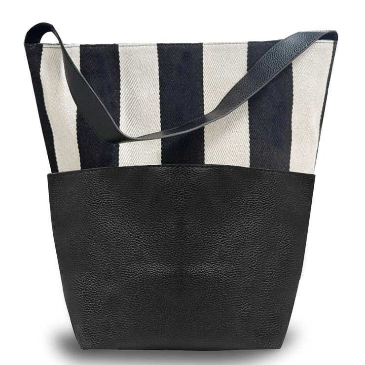 ミニバッグ付きの2点セット ストライプ柄トートバッグ[品番