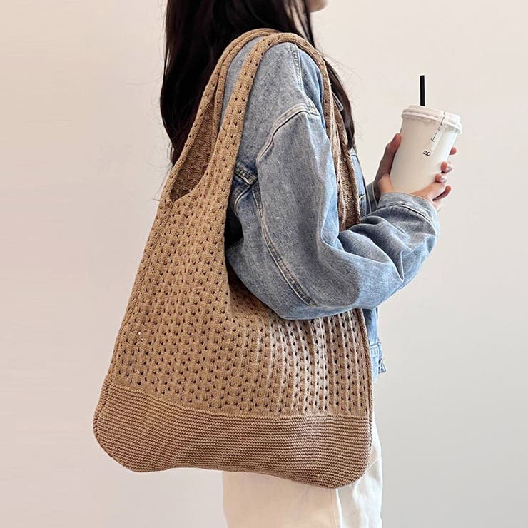 ブラウン | レース編みニットトートバッグ | Doux Belle 