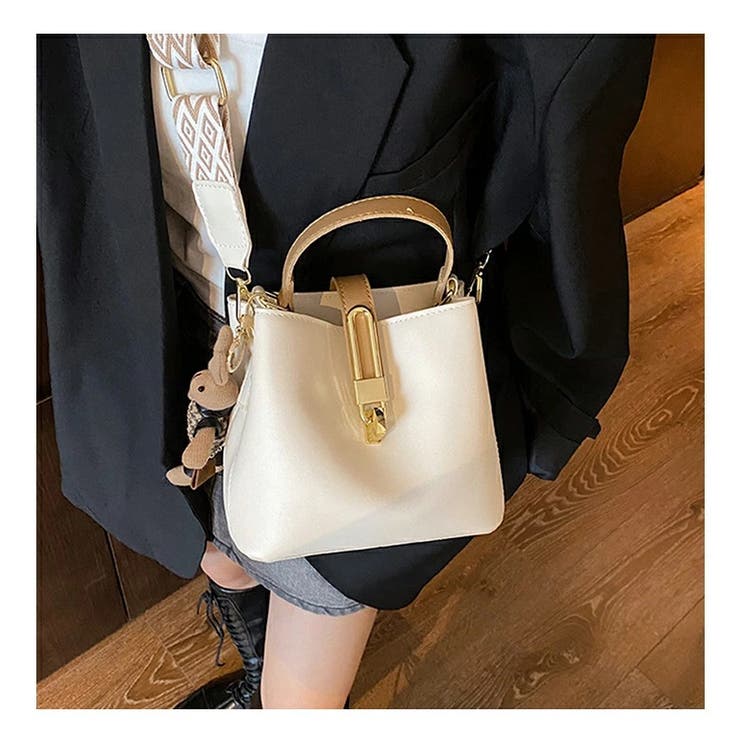 オフホワイト | 幾何ストラップ×ゴールド金具ハンドバッグ | Doux Belle 