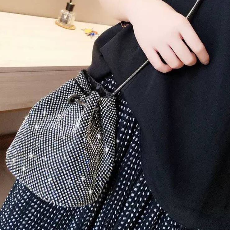 ブラック | ラインストーン巾着ミニショルダーバッグ レディース バッグ | Doux Belle 