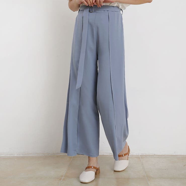 サックス | ワイドパンツ ハイウェスト レディース | Doux Belle 