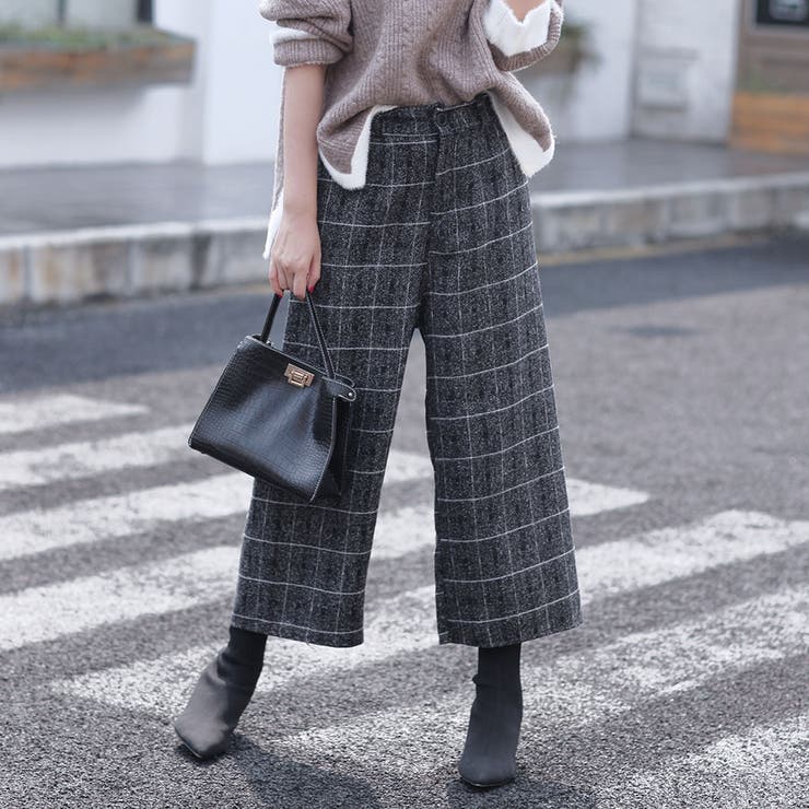 フロントファスナーチェック | パンツ ワイドパンツ ボトムス | Doux Belle 
