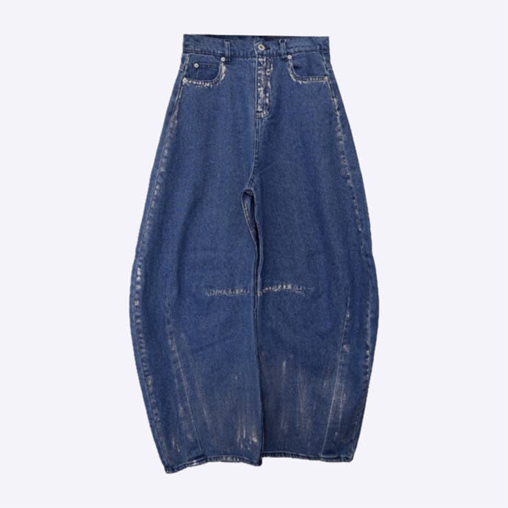 ブルー | ポケット付き バルーン風シルエット カーブ デニム | Doux Belle 