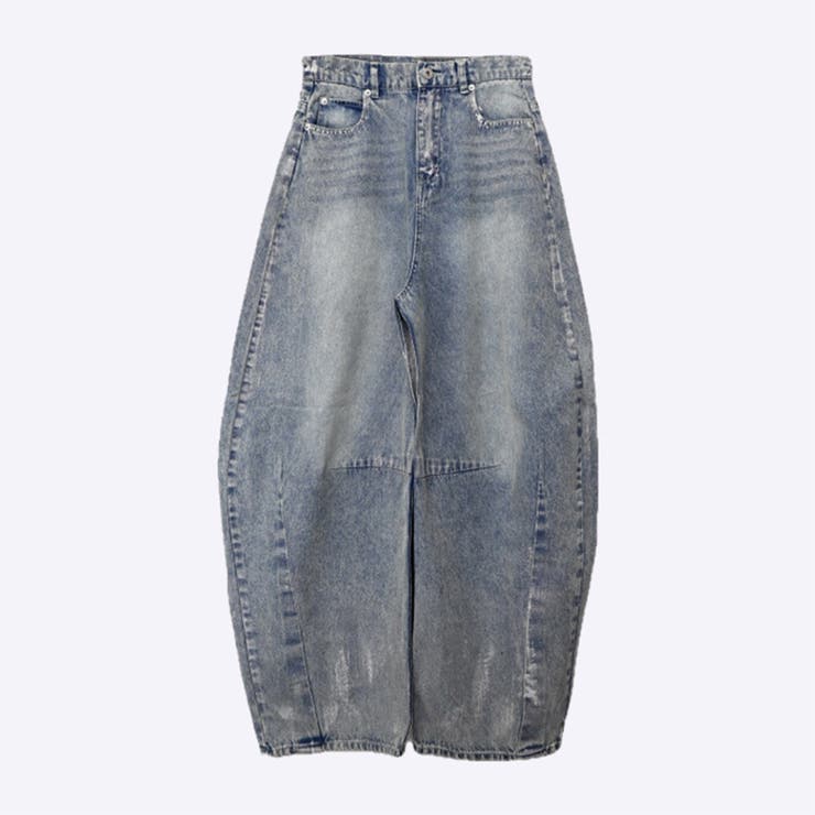 ライトブルー | ポケット付き バルーン風シルエット カーブ デニム | Doux Belle 